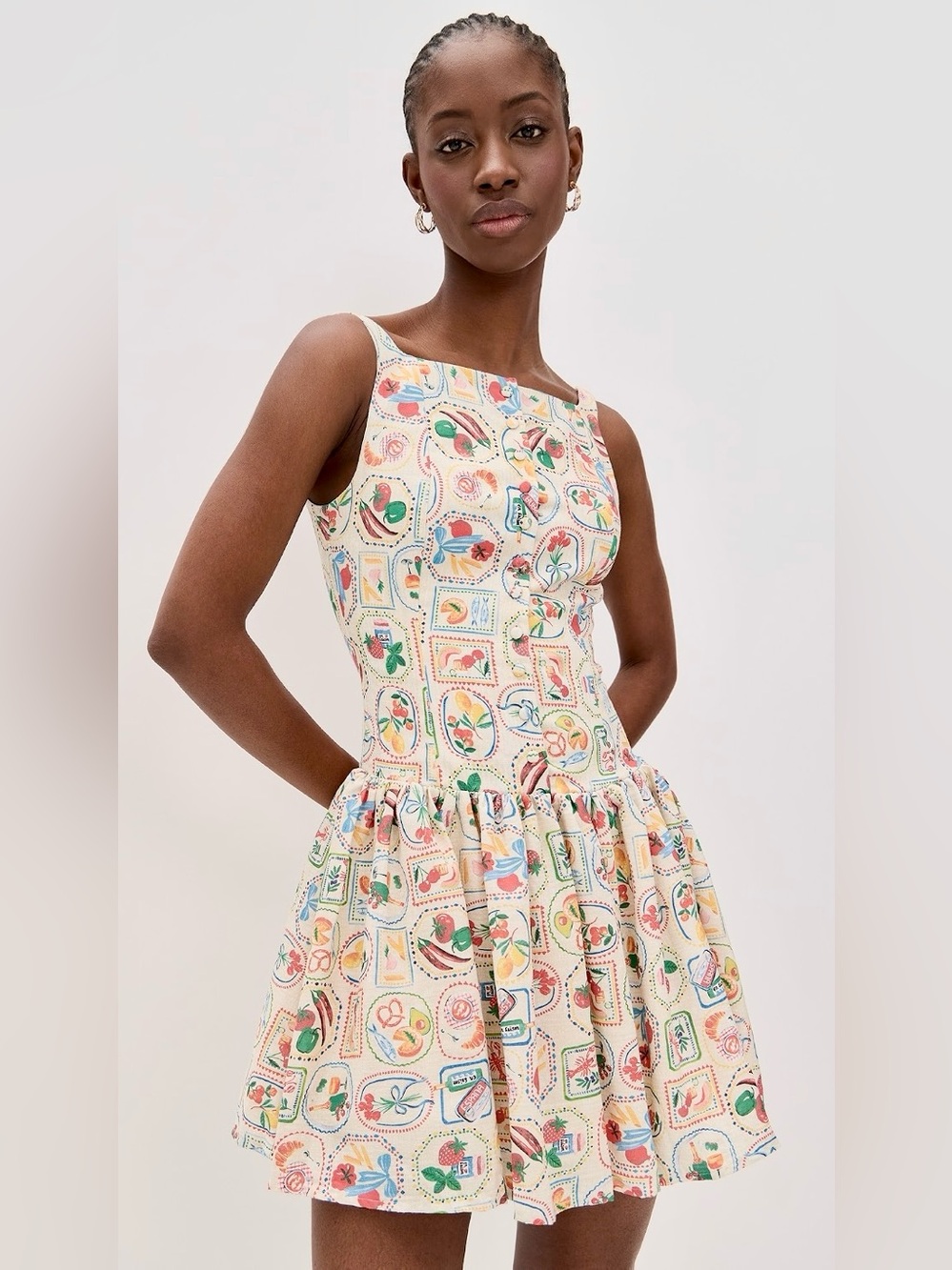 En Saison Cream Sleeveless Floral Motif Mini Dress